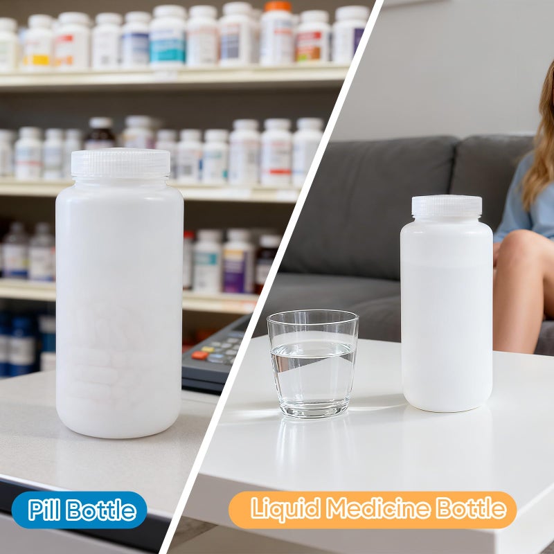 DEMORA 32 oz Plastic Bottles with Lids, Airtight Refillable Wide Mouth Travel Bottles for Toiletries, HDPE Food Grade Plastic Containers for Liquids Pill Water Sample Lab Reagent (Translucent, 2 Pcs) - Image 3